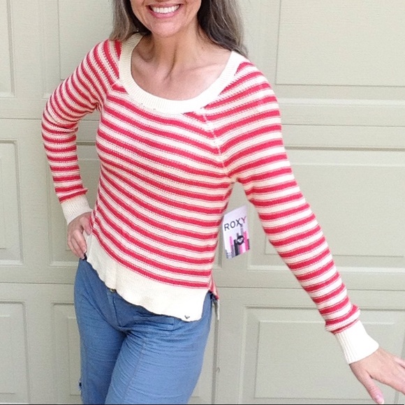 nwt ROXY starboard coral stripe sweater M L (K1) - Picture 4 of 8